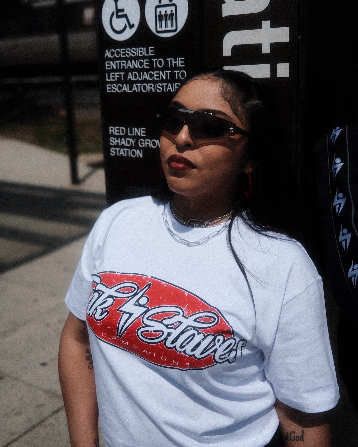 White/Red Script Logo T-Shirt