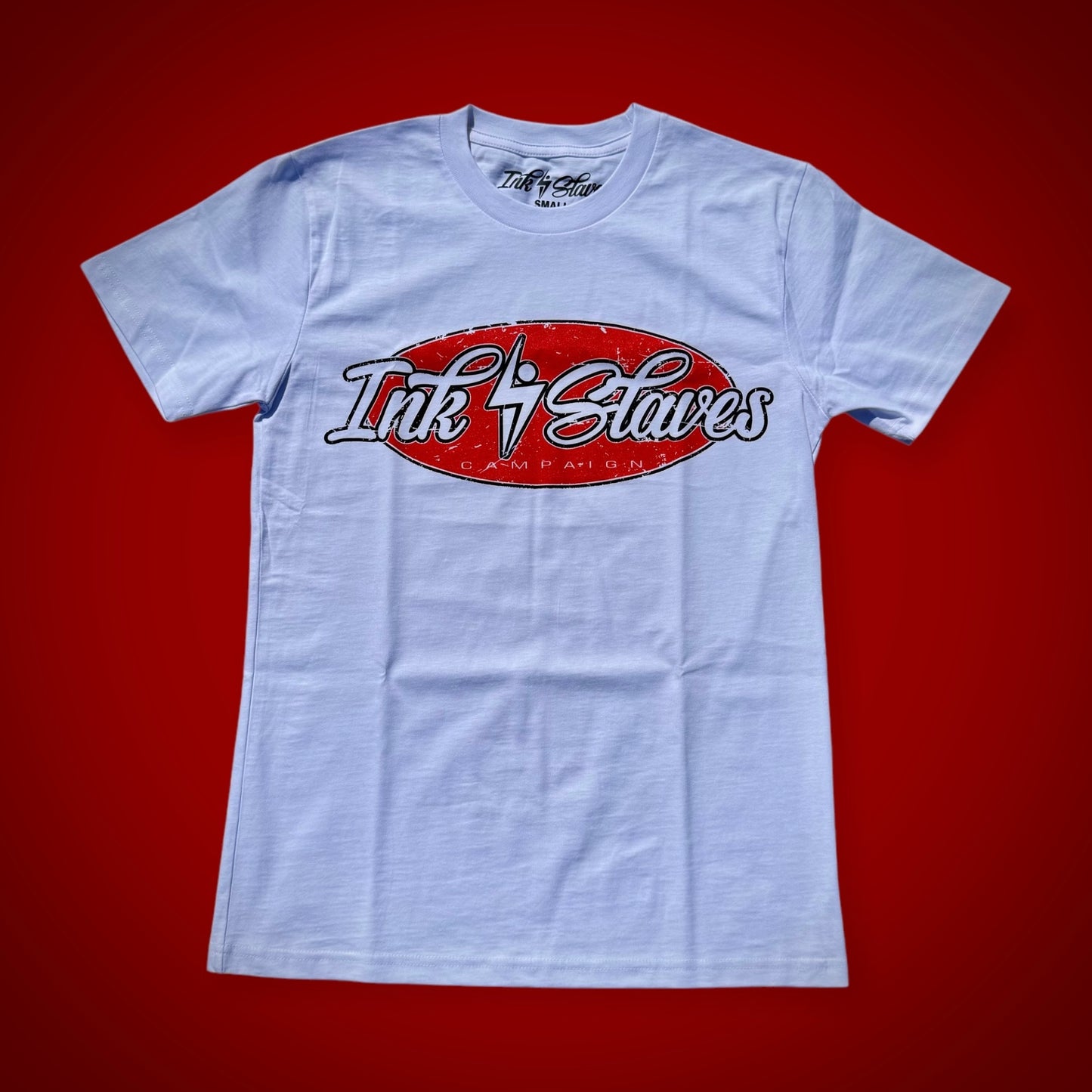 White/Red Script Logo T-Shirt